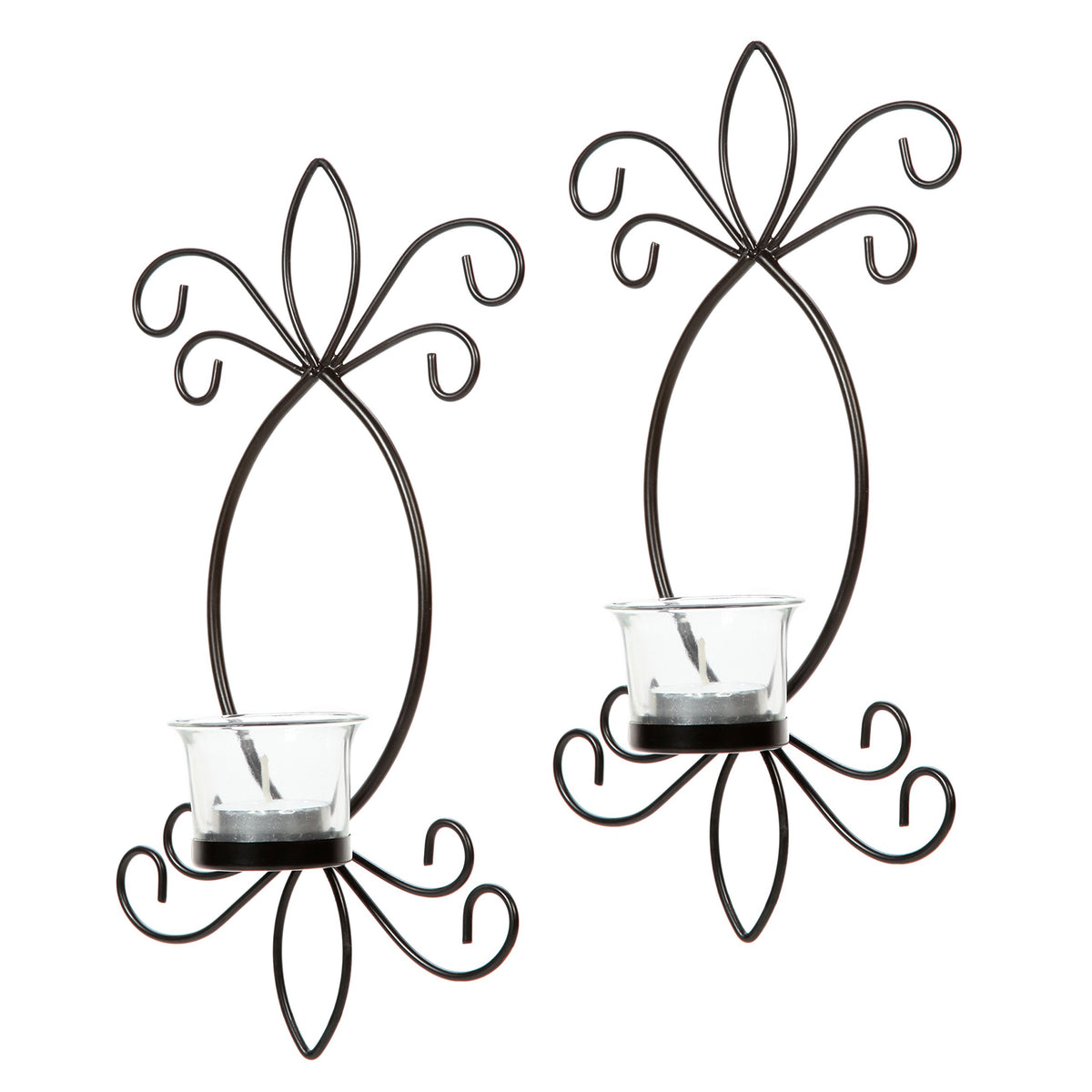 Hosley's Set of 2 Iron Tea Light LED Candle Wall Sconces- 11.5" High. Ideal Gift for Spa, Aromatherapy, Wedding, LED Tealight Candle Garden. Hand Made by Artisans O4