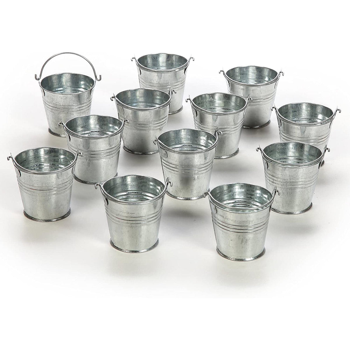 HOSLEY®  iron Mini Galvanized Buckets , Set of 12 , 2.25 inches High each