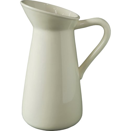 Ceramic Pitcher Vase,   Cream Color, 10 inches Tall