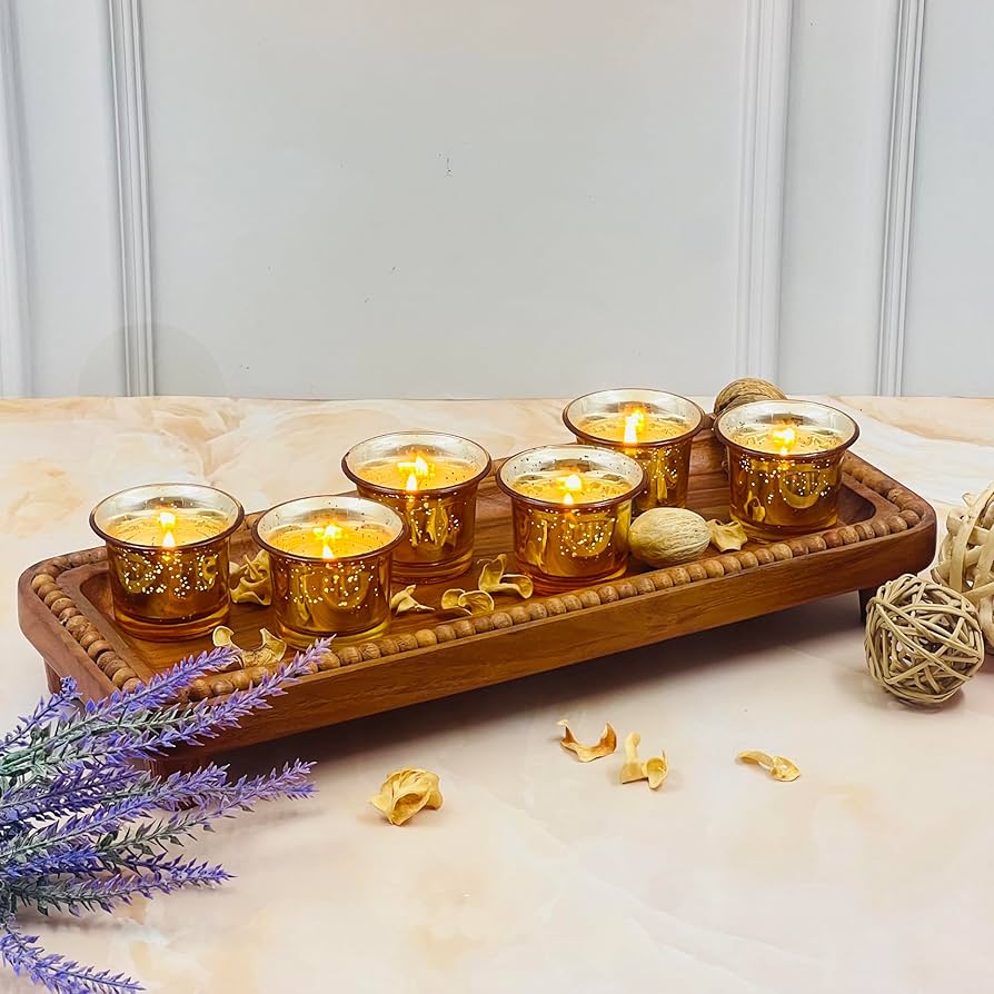 Metallic Gold Glass Tea Light Candle Holders | Set of 6