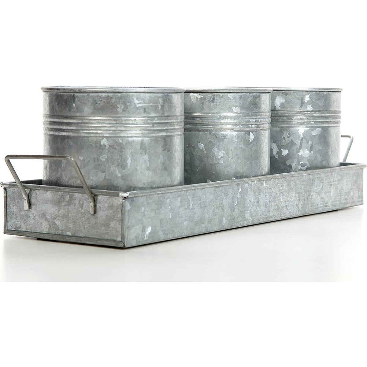 HOSLEY® Iron Galvanized Planter With Tray, Set of 3 , 5 inches High each