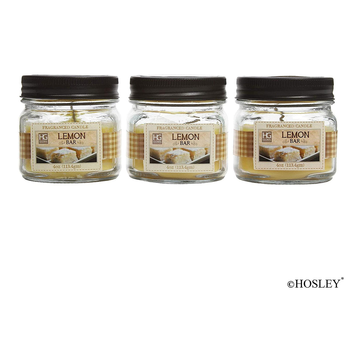 HOSLEY®  Lemon Bar Fragrance Jar Candles, Set of 3, 4 oz. each