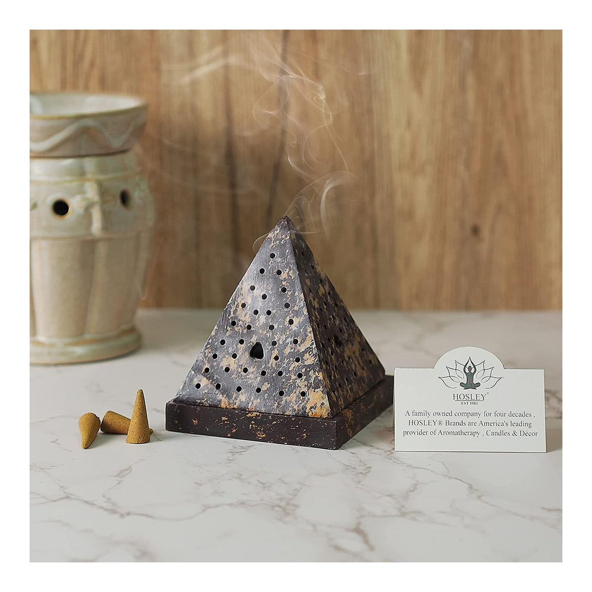 HOSLEY®  Soapstone Triangle Pyramid, Incense Cone Holder, 5 inches High