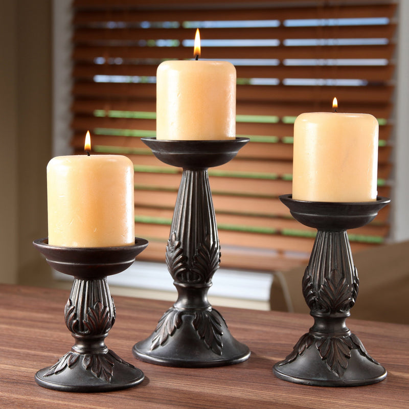 Hosley Set of 3 Resin Pillar Candle Holders 8 Inches 6 Inches and 4.5 Inches High Ideal for LED and Pillar Candles Gifts for Weddings Party Home Spa Reiki Aromatherapy Votive Candle Gardens O3