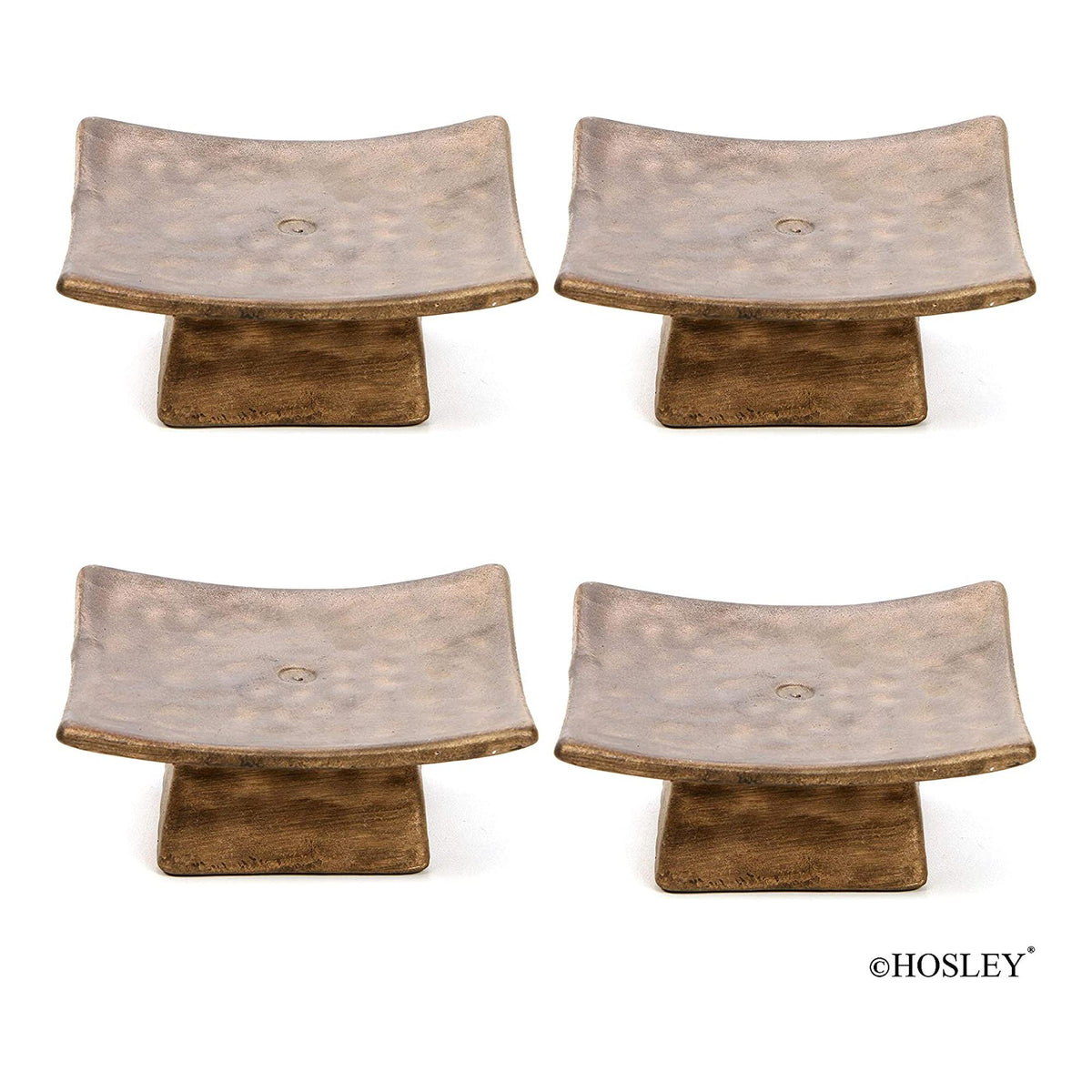 HOSLEY®  Ceramic Incense Cone or Pillar Candle Holders, Set of 4, 5.5 inches Long each, Square