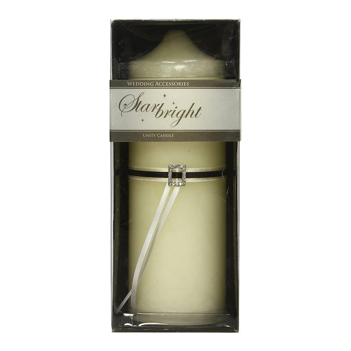 HOSLEY®  Pillar Candle, Black & White Ribbon, 8.5 inches High