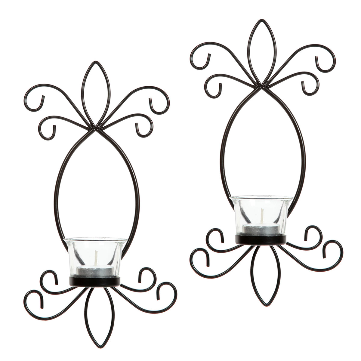 Hosley's Set of 2 Iron Tea Light LED Candle Wall Sconces- 11.5" High. Ideal Gift for Spa, Aromatherapy, Wedding, LED Tealight Candle Garden. Hand Made by Artisans O4