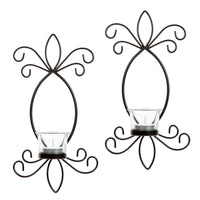 Hosley's Set of 2 Iron Tea Light LED Candle Wall Sconces- 11.5" High. Ideal Gift for Spa, Aromatherapy, Wedding, LED Tealight Candle Garden. Hand Made by Artisans O4