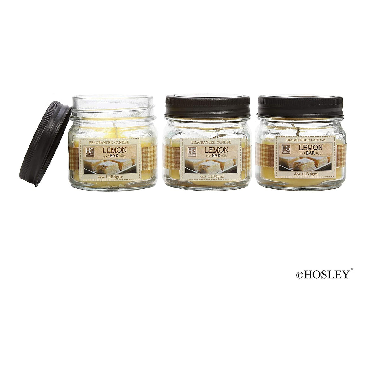 HOSLEY®  Lemon Bar Fragrance Jar Candles, Set of 3, 4 oz. each