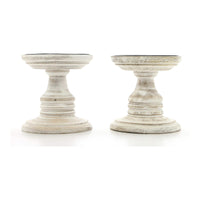 HOSLEY®  Wood Pillar Holders, White Color, Set of 2, 5 inches High each