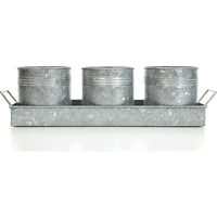 HOSLEY® Iron Galvanized Planter With Tray, Set of 3 , 5 inches High each