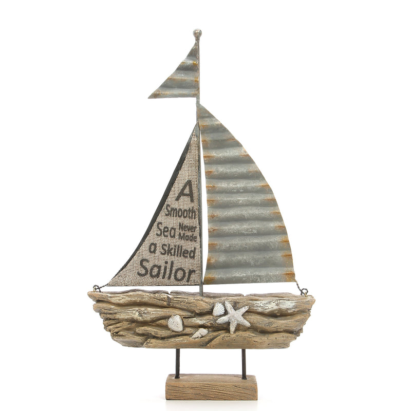 Hosley 13.2" High, Decorative Tabletop Driftwood Sailboat. Ideal Gift for Wedding, Home, Party Favor, Spa, Reiki, Meditation, Bathroom Settings O9