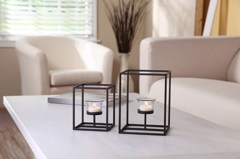 Hosley Modern Art Style Candle Holders with Clear Glass Tealight Holder Elegant Home Decor with Tealights Included 5.5" & 7.5" High Set of 2