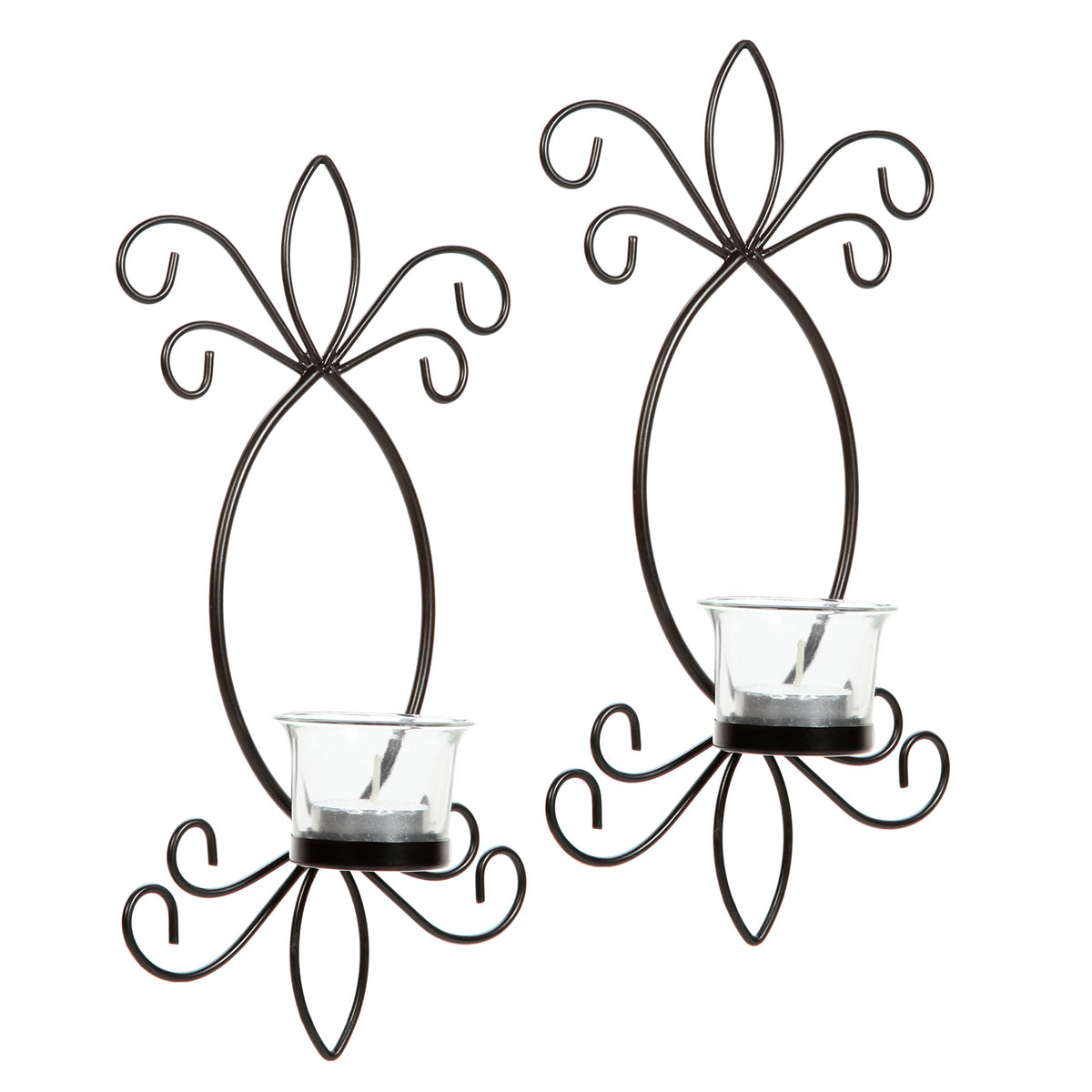 Hosley's Set of 2 Iron Tea Light LED Candle Wall Sconces- 11.5" High. Ideal Gift for Spa, Aromatherapy, Wedding, LED Tealight Candle Garden. Hand Made by Artisans O4