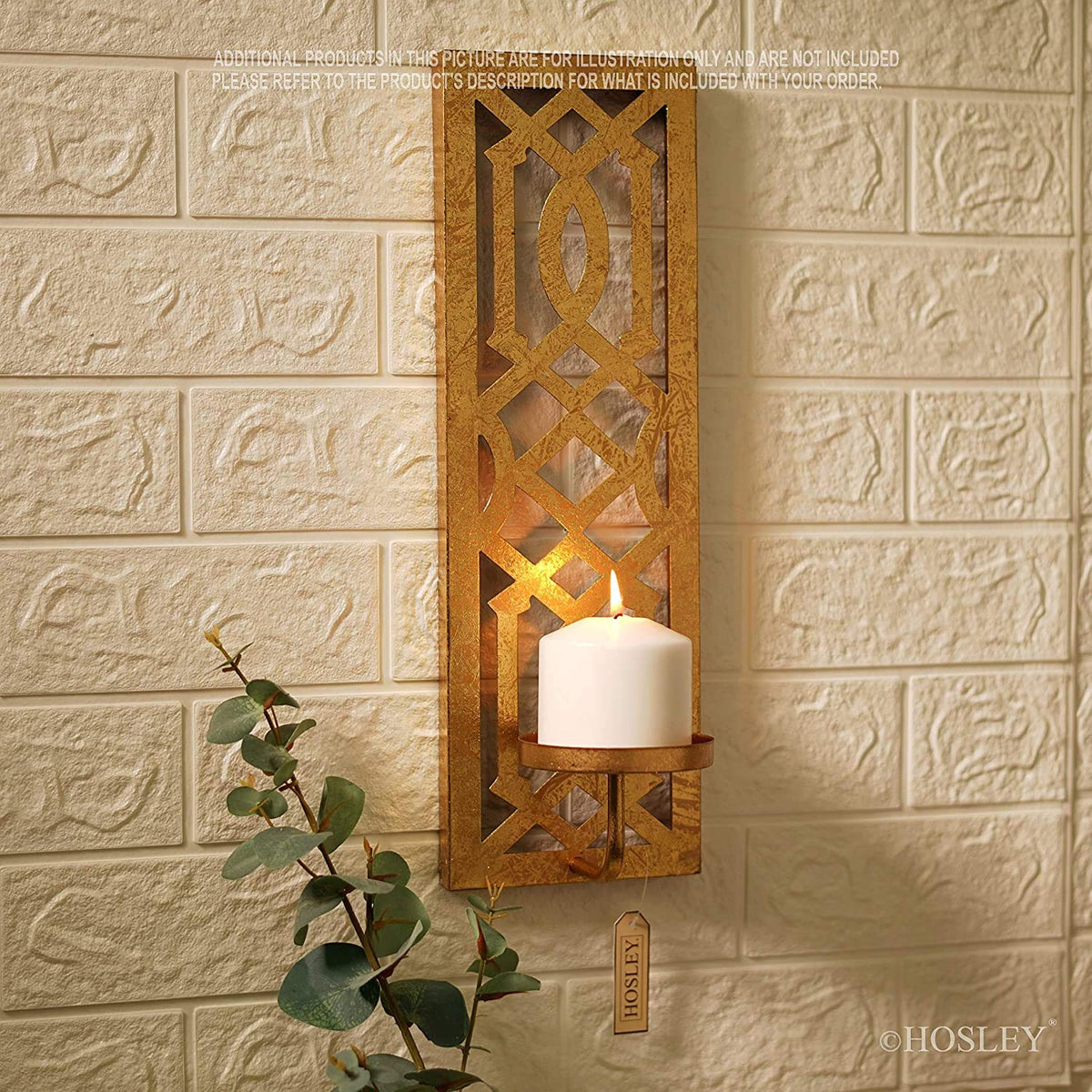 Hosley Set of 2 Metal Gold Wall Sconce 16.5 Inch High - Your Choice of Colors/Design. Great Wall Decor Ideal Gift for Wedding Party Spa Home Decor O5