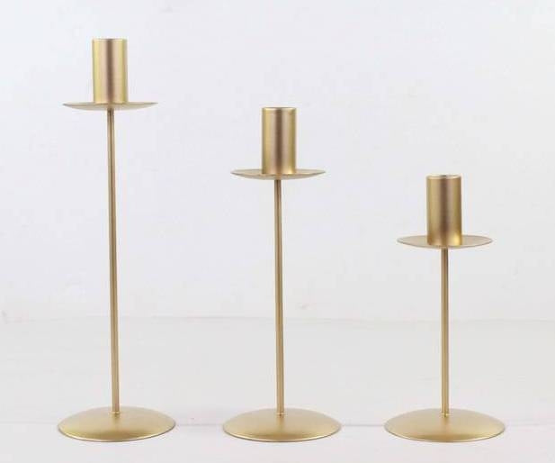 Set of 3, Gold Taper Candle Holders. 7.5'', 9.5'' & 11'' High. Ideal Gift for Weddings, Party Favor, Reki, Meditation. W5