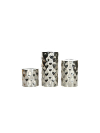 Hammered Pillar Candle Holders | Silver | Set of 3