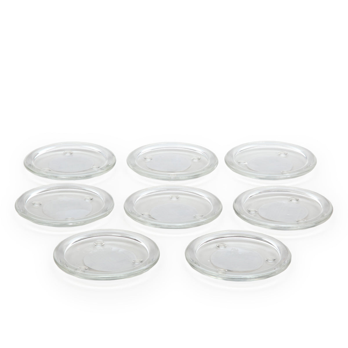 Set of 8 Clear Glass Pillar Plates - 4 Inch Diameter. Ideal Gift for Weddings, Parties, Spa, Pillar Candle, Votive Candle Garden. Or as a Pedestal W1