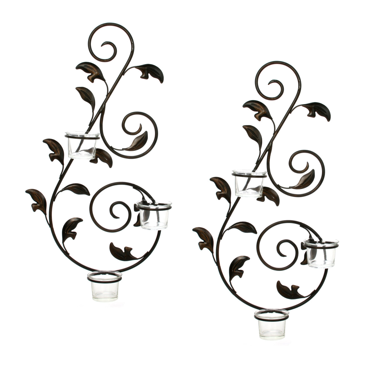 Iron Leaf Wall Sconces,  Black Color, Set of 2,  18 inches High