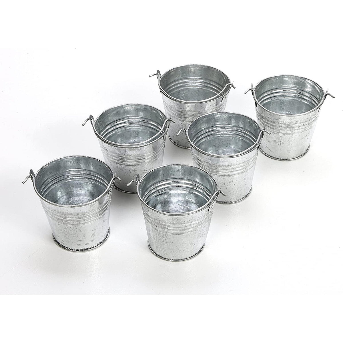 HOSLEY® Iron Mini Galvanized Buckets, Set of 6 , 2.25 inches High each,