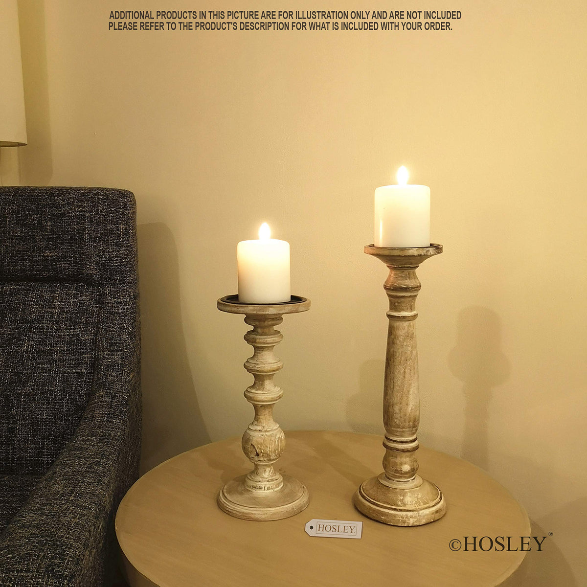 Hosley 14" High Wood Candlestick for Pillar Wax Candles/Flameless Candle. Distress Finish Candleholder. Ideal Gift for Wedding, Home, Spa, Reiki, Aromatherapy, Votive Candle Gardens O4