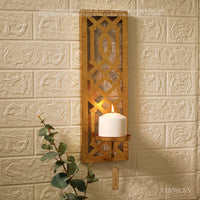 Hosley 16.5 Inch High Metal Wall Sconce - Your Choice of Colors/Design. Great Wall Decor Ideal Gift for Wedding Party Spa Home Decor O5 (B-Gold Design 1)