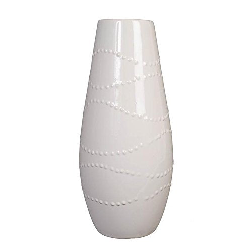 Ceramic Textured Vase, White Glazed, 12 Inches High