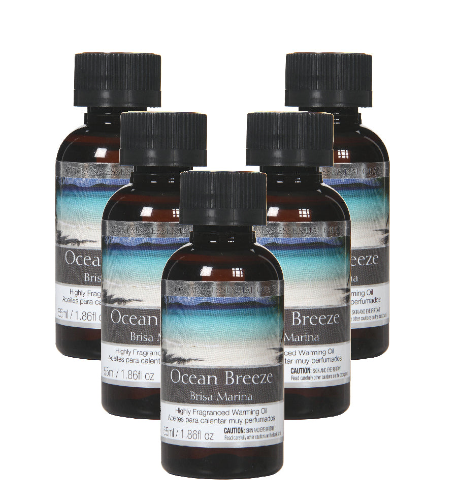 Aromatherapy Set of 5 Premium Ocean Breeze Highly Scented Warming Oils 1.86 Fluid Ounce Each. Ideal Gift for Weddings Spa Reiki Meditation Settings P1