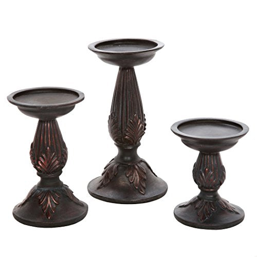 Resin Pillar Candle Holders, Brown Finish, Set of 3, 8" 6" &  4.5" High