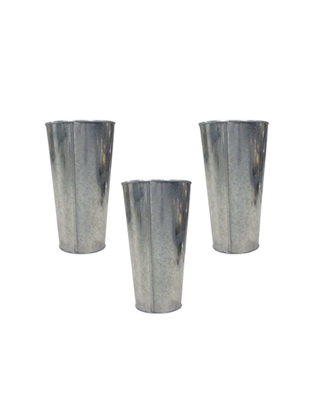 Iron Galvanized Vases French Buckets, Set of 3, 9 inches High each ,