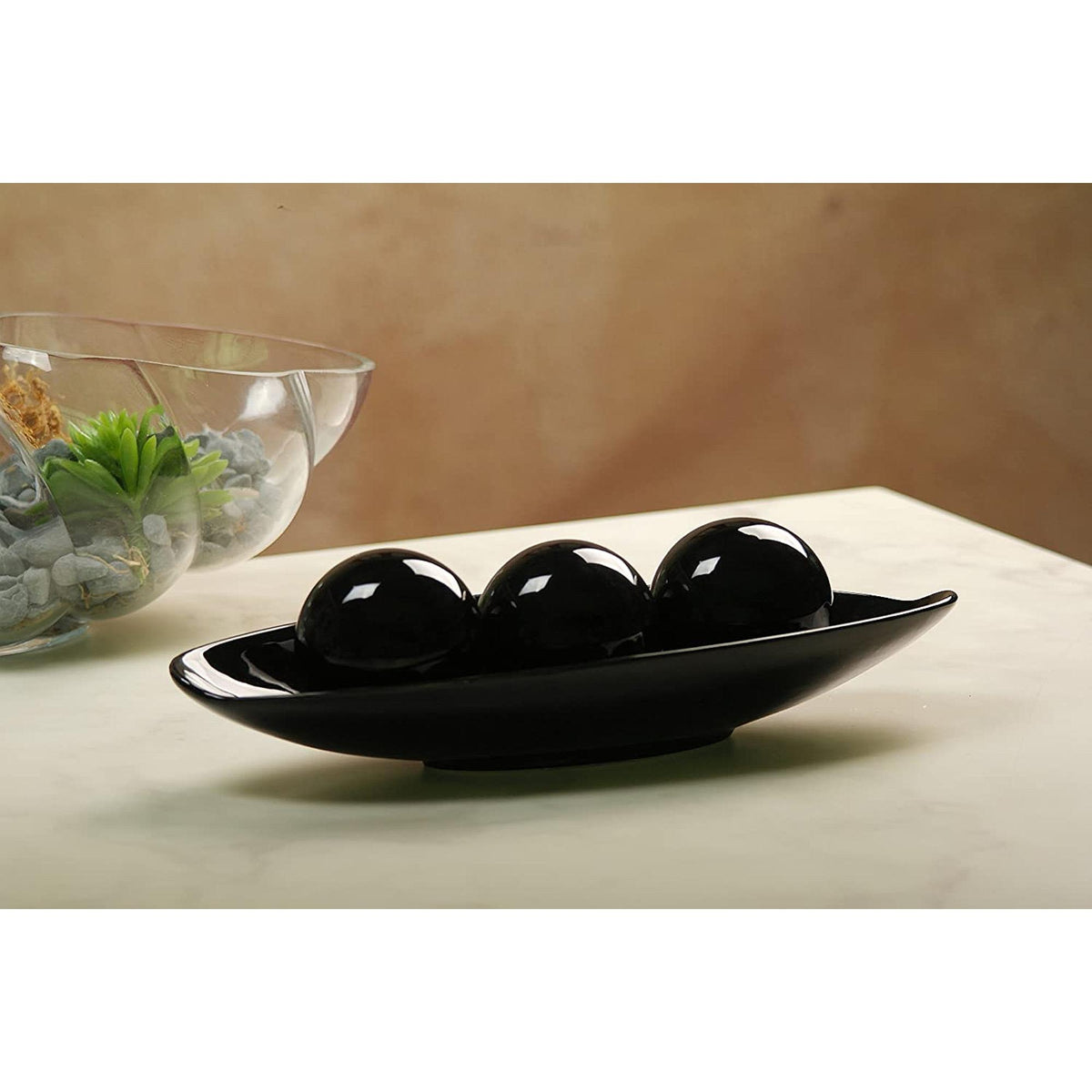 HOSLEY® Ceramic Decorative Bow and Orb set,  Black Glazed