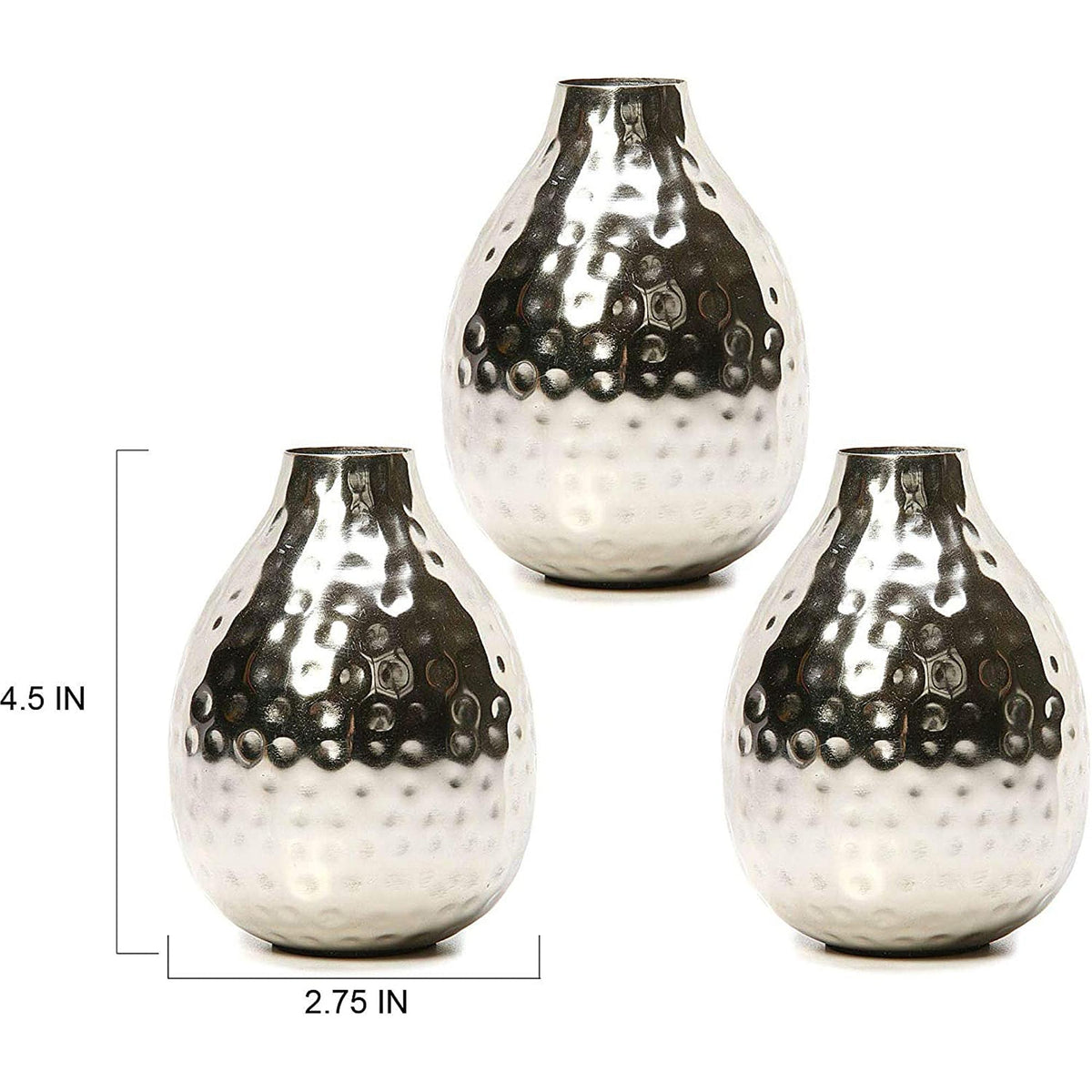 HOSLEY®  Metal Bud Vases Set,  Silver finish,  Set of 3,  4.5 inches High