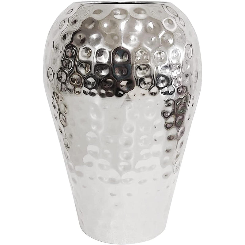 HOSLEY® Metal Hammered Vase, Silver Finish,  10 Inches High