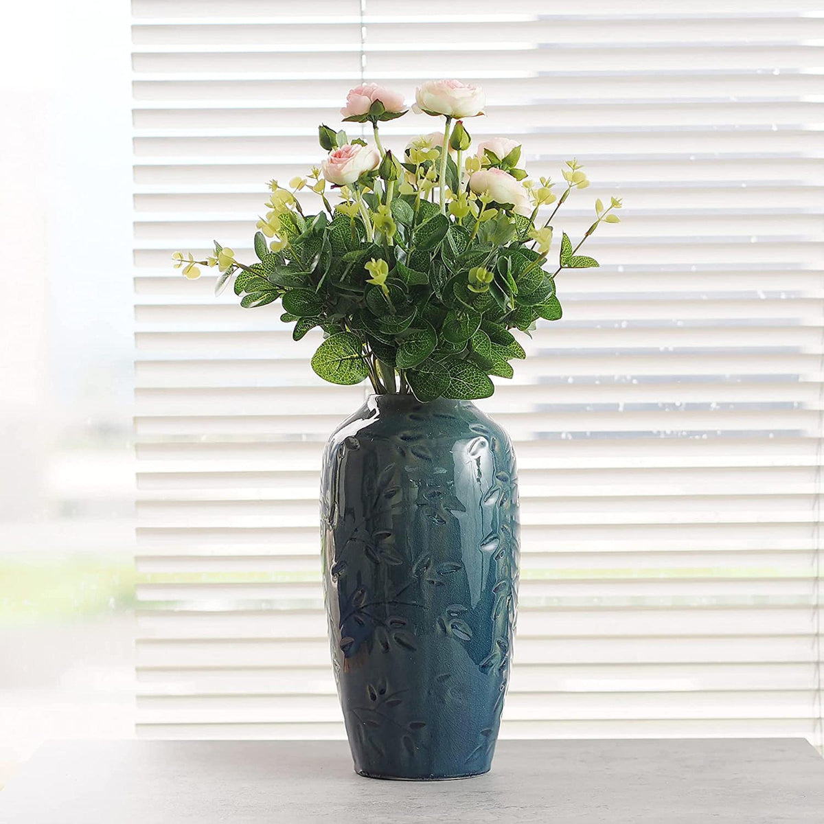 HOSLEY® Ceramic Vase,  Blue Glazed, 11 inches High