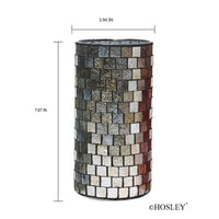 HOSLEY®  Mosaic Tea Light Candle Holder, Silver Finish, 7.8 inches High