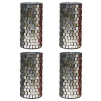 HOSLEY®  Mosaic Tea Light Candle Holder, Silver Finish, Set of 4, 7.8 inches High