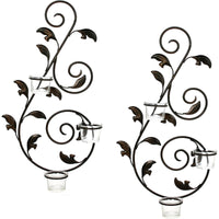 HOSLEY® Iron Leaf Wall Sconces,  Black Color, Set of 2,  18 inches High