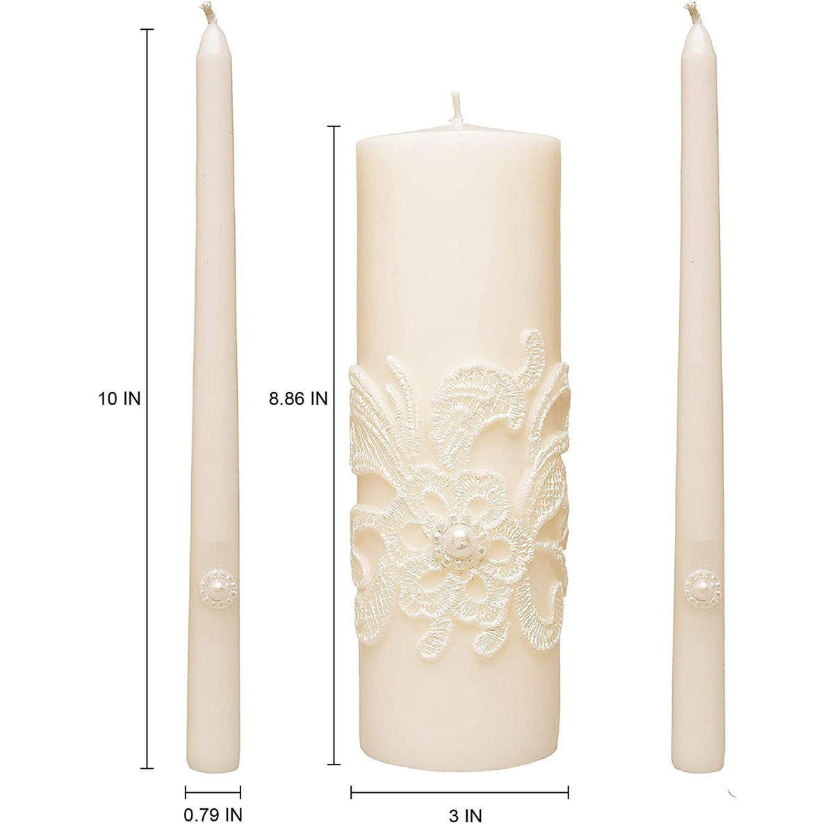 HOSLEY®  Wedding Unity Candle Set,  White,  11.5 inches High