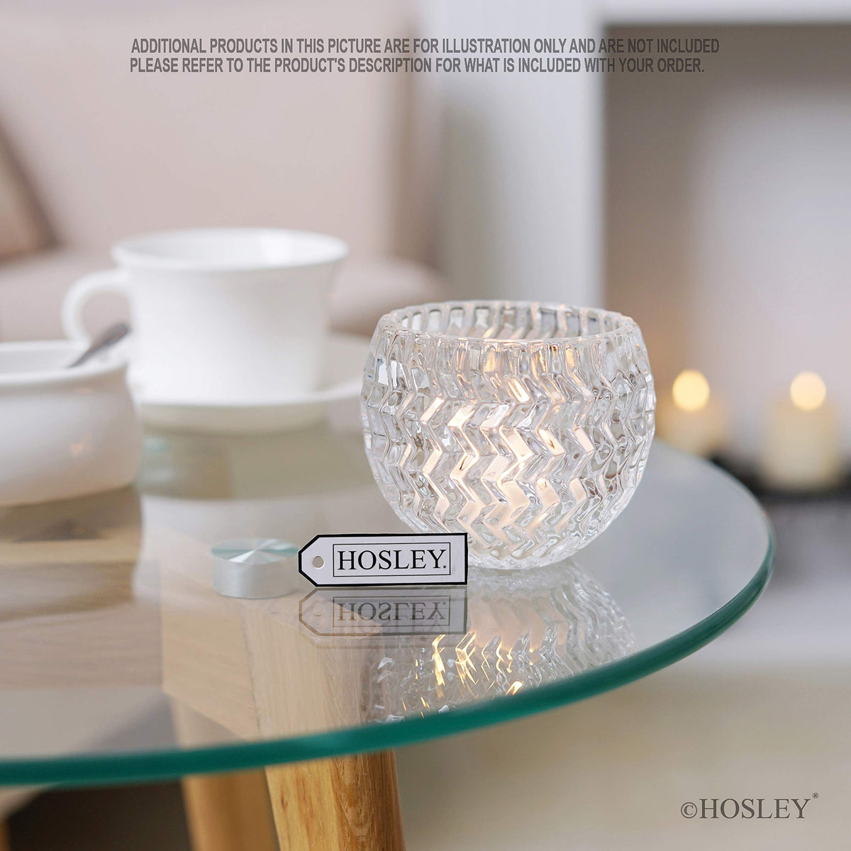 HOSLEY®  Textured Clear  Candle Holder, Set of 4, 3.78 inches Diameter each