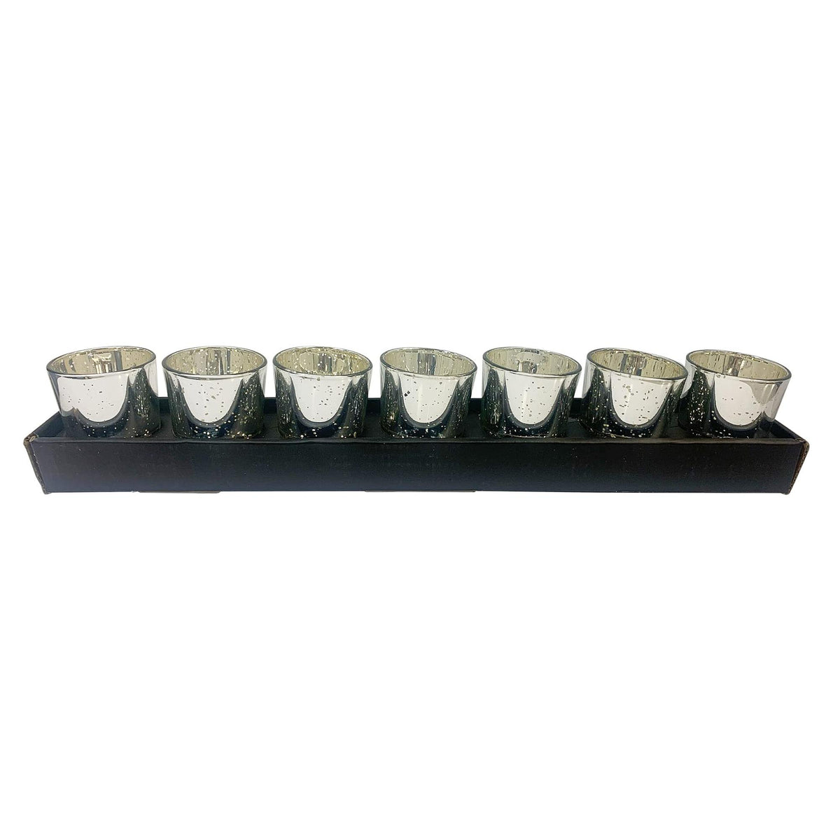 HOSLEY®  Glass Tea Light Candle Holder, Metallic Silver Finish, Set of 7,  2.65inches High each