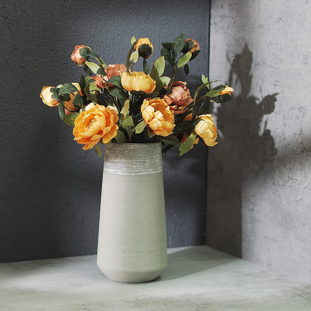 HOSLEY® Ceramic Vases, Matt Grey , Set of 2, 10 inches High each