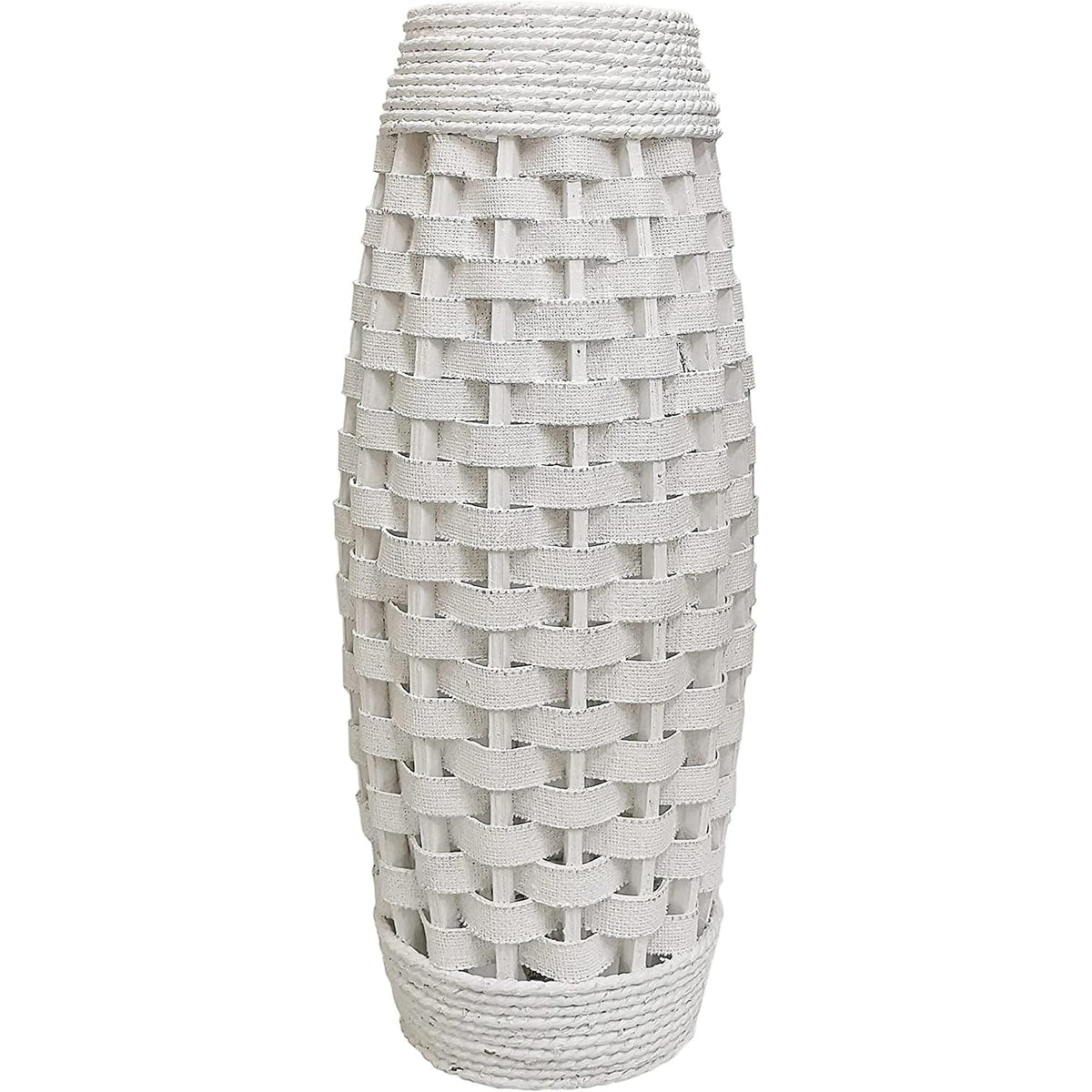 HOSLEY®  Natural Weaving Floor Vase,   White finish,   24 inches High