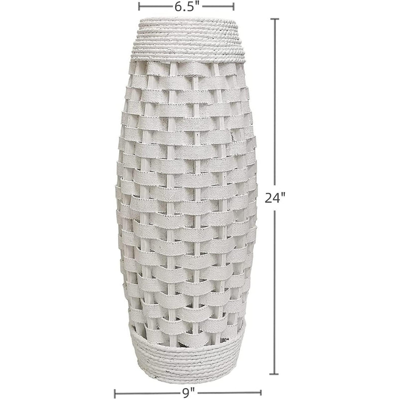 HOSLEY®  Natural Weaving Floor Vase,   White finish,   24 inches High