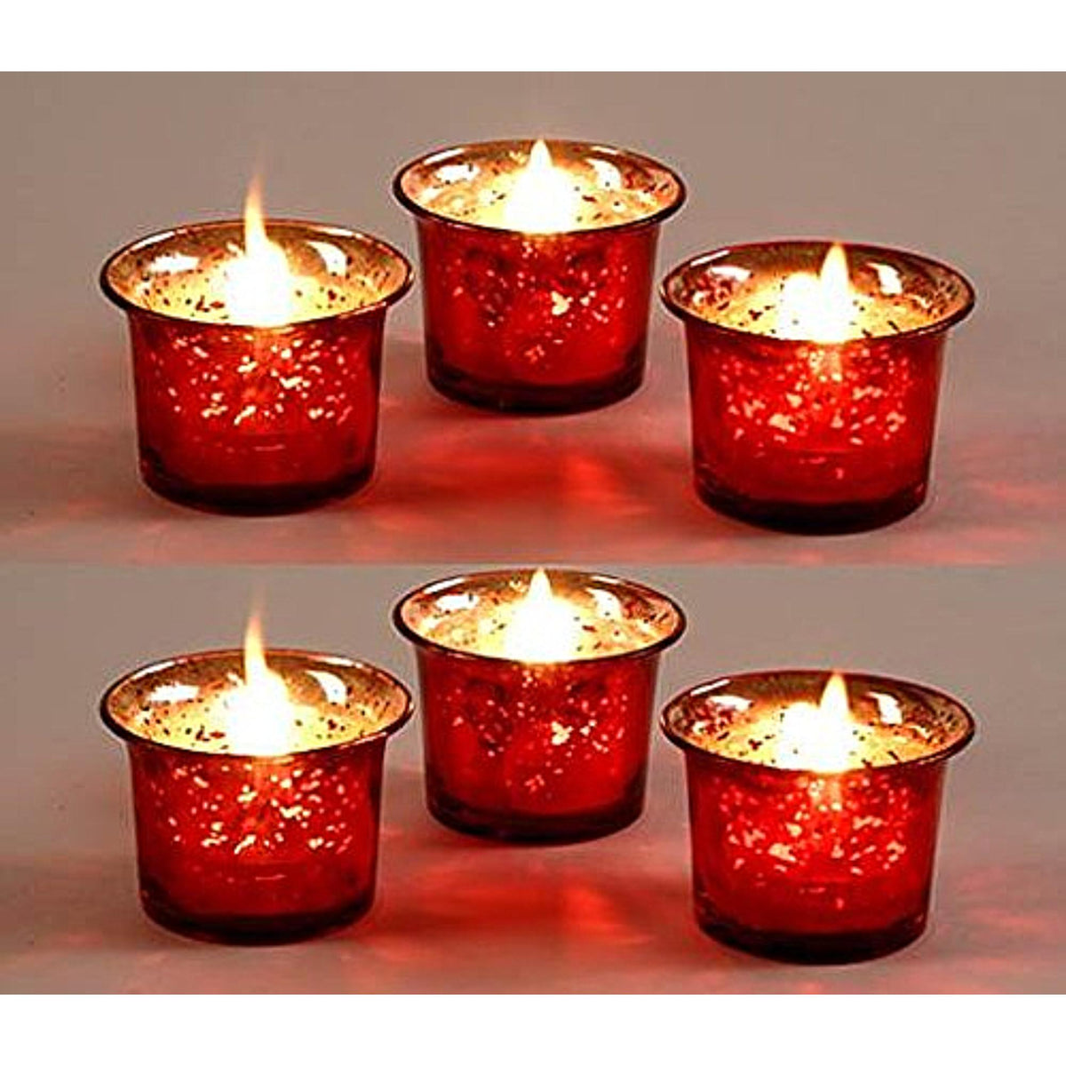 HOSLEY®   Glass Candle Tealight Holders, Metallic Red Finish, Set of 6