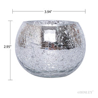 HOSLEY®  Glass Crackle Tea Light Holders, Silver Finish, Set of 6, 3.94 inches Dia. each