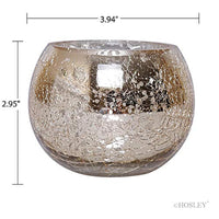HOSLEY®  Glass Crackle Tea Light Holders , Gold Finish, Set of 6, 3.94 inches Diameter each