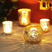 HOSLEY®  Glass Crackle Tea Light Holders , Gold Finish, Set of 6, 3.94 inches Diameter each