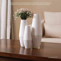 HOSLEY® Ceramic Textured Vase, White Glazed, Set of 3,  12", 10", 8" High