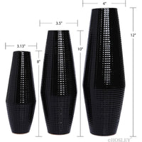 HOSLEY® Ceramic Textured Vase, Black Glazed,  Set of 3, 12", 10", 8" High