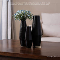 HOSLEY® Ceramic Textured Vase, Black Glazed,  Set of 3, 12", 10", 8" High